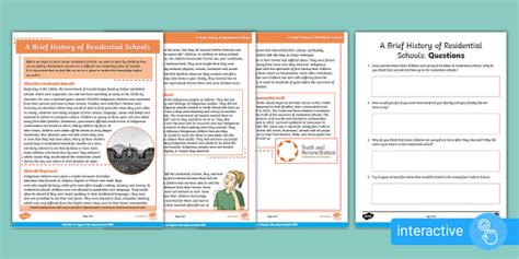 Residential Schools Reading Comprehension - Grades 4-6