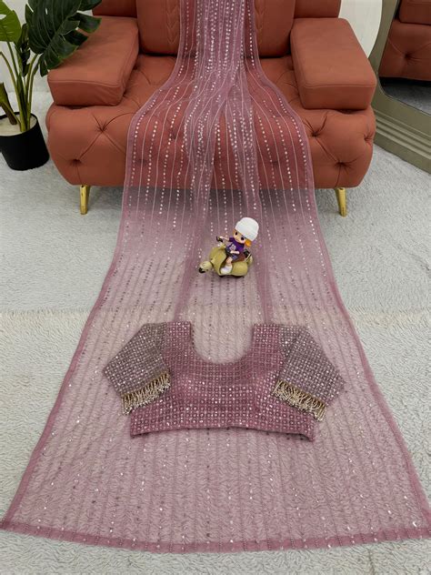 Thread With Sequence Work Pink Color Net Saree – vastracloth