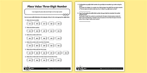 Recognising Place Value in Three-Digit Numbers Worksheet / Worksheet