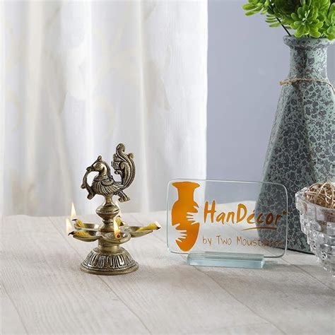 Buy Two Moustaches Peacock Design 5 Oil Wick Brass Diya Online at Low ...