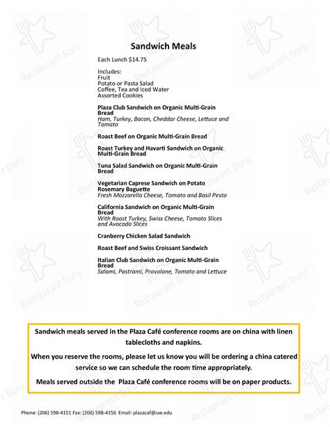 Menu at UWMC Plaza Cafe, Seattle