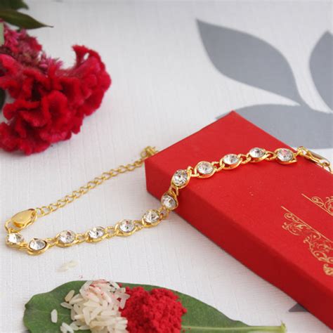 Send Golden Stone Studded Bracelet Rakhi Online - RKH19-87525 | Giftalove