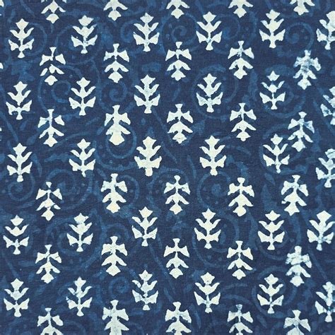 Pure Cotton Indigo White And Blue Up And Down Flower Design Hand Block ...