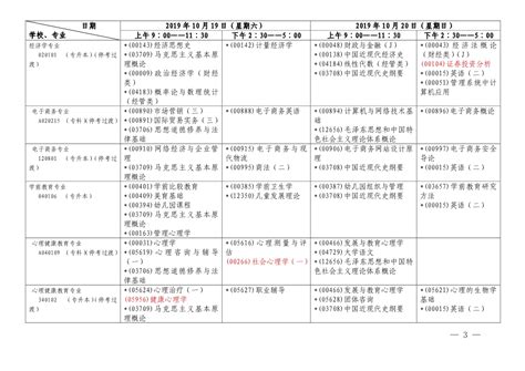 【第一周】2019年10月上海市自学考试各专业课程考试日程安排表_上海自考网
