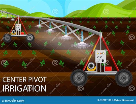 Center Pivot Irrigation. Vector Flat Illustration. Stock Vector - Illustration of agricultural ...