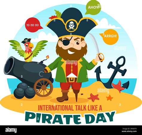 International Talk Like A Pirate Day Vector Illustration with Cute ...