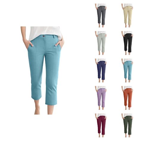 Capri Pants for Women 2025 Summer High Waisted Straight Leg Linen ...