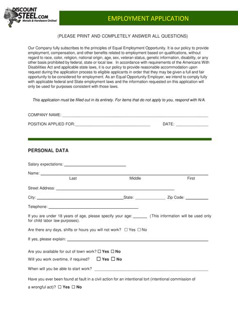 Employment Application Form - Blank Fillable Template | Fill Out, Print ...