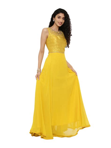 Neerus Yellow Ethnic Embroidered Georgette Anarkali Suit Set - Anarkali ...