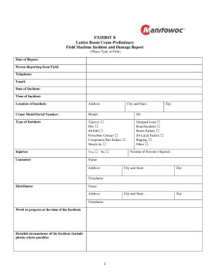 Fillable Online EXHIBIT B Lattice Boom Crane Preliminary Field Machine ...