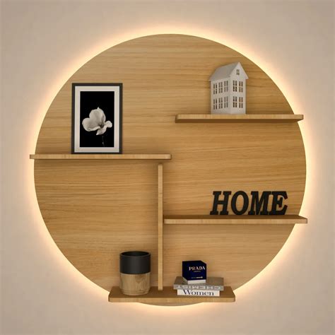 Circle Shape Backlit Wood Wall Shelf / Book Shelf / Night Light, Oak F ...