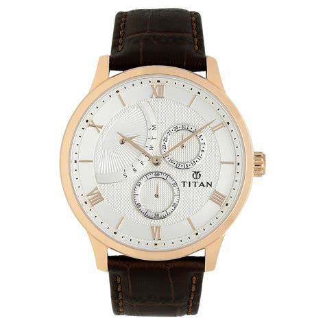 Buy Online Titan Quartz Multifunction White Dial Leather Strap Watch ...