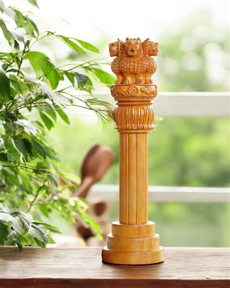 Wooden Antique Ashoka Stambh Pillar Showpiece In Golden - Oxyroots ...