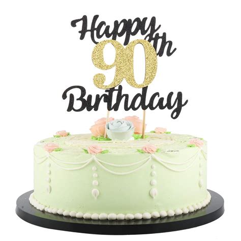 Buy LVEUD Happy Birthday Cake Topper Black Font Golden Numbers 90th ...