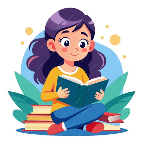 Premium Vector | A cartoon of a girl reading a book with a picture of a ...