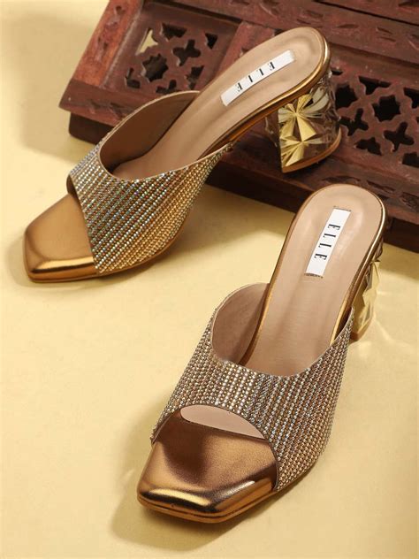 ELLE Gold-Toned Embellished Block Pumps - Price History