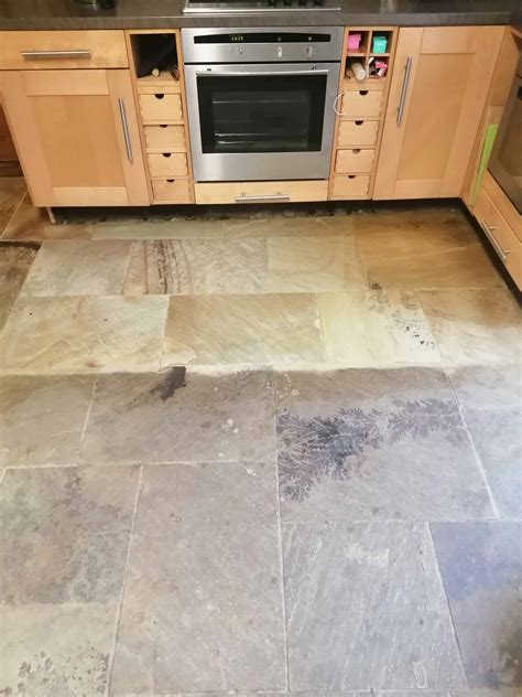 Grubby Fossil Sandstone Floor Renovated in Newport - Stone Cleaning and ...