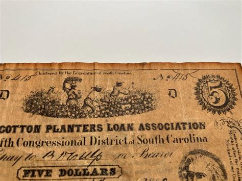 1862 $5 The Cotton Planters Loan Association Unionville SOUTH CAROLINA ...