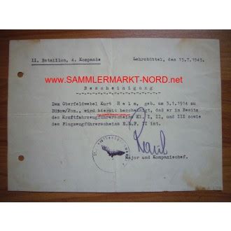 Luftwaffe Kurt Helm - Autograph of Major PAUL-HUBERT RAUH - II ...