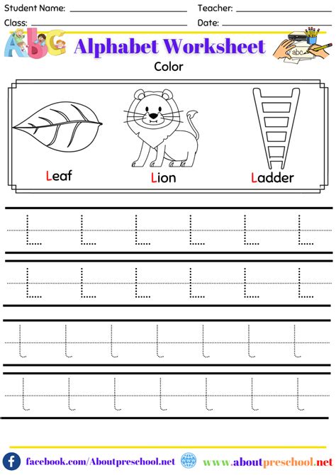 Alphabet Color and Trace Worksheet-L - About Preschool