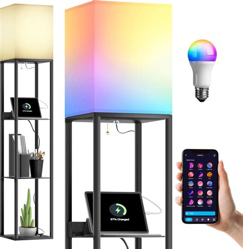 GAOMON Floor lamp with Shelves, Smart RGB Shelf Floor Lamp with 2 USB ...