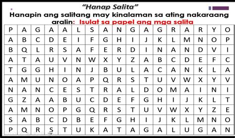 "Hanap Salita" Hanapin ang salitang may kinalaman sa ating nakaraang ...