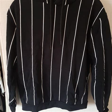 Black & White striped hoodie small men's excellent... - Depop