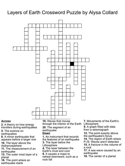 Earth Layers Science Crossword Puzzle Activity Worksheet Answer Key ...