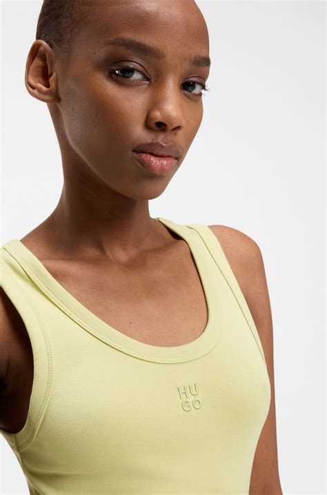 HUGO - Cotton-blend jersey midi dress with stacked logo - Light Yellow