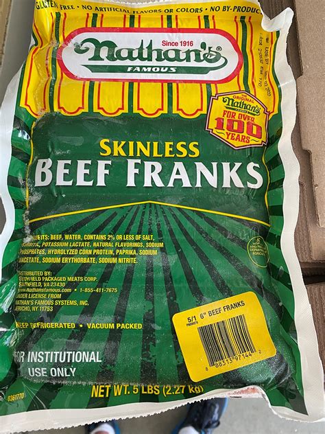 Amazon.com: Nathans Famous Skinless 100% Beef Frank, Gluten Free, (7/1 ...