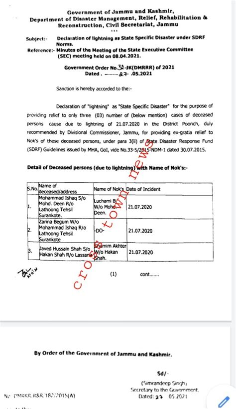 Declaration of lightning as State Specific Disaster under SDRF Norms