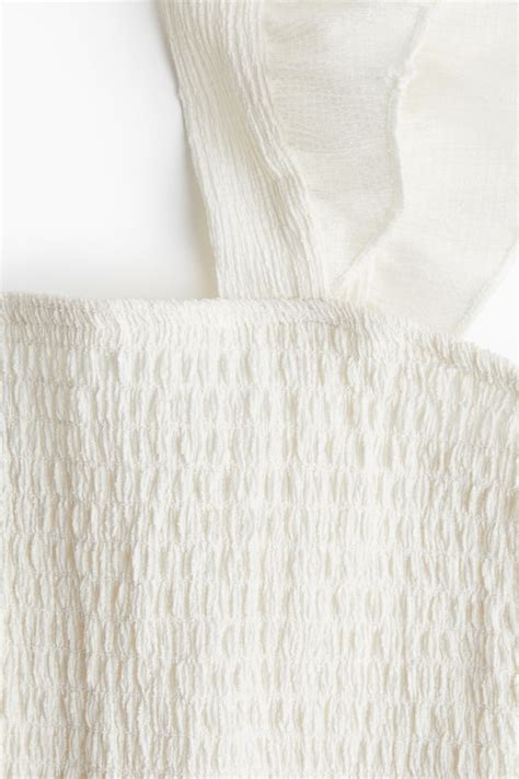 Smocked cropped top - White - Ladies | H&M IN