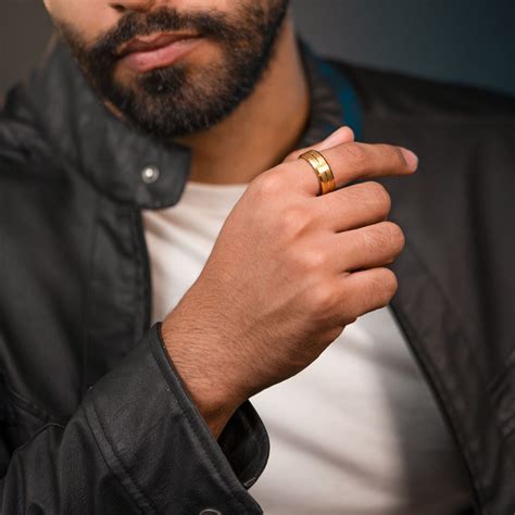 Gold on Gold Streak Tungsten Carbide Band Ring - Mesmerize India