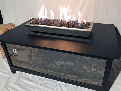Heavy duty rectangular outdoor steel fire table with raven black frame ...