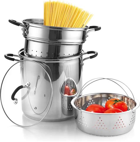 Cook N Home 4-Piece Stainless Steel Pasta Cooker Steamer Multipots, 12 ...