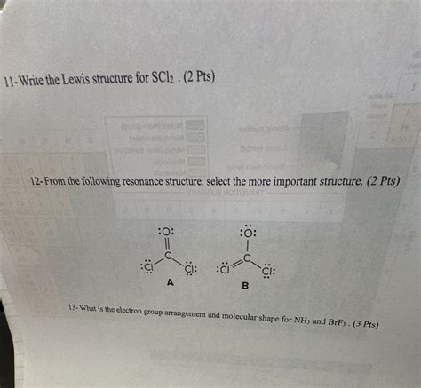 Solved 11-Write the Lewis structure for SCl2. (2 Pts) 12- | Chegg.com
