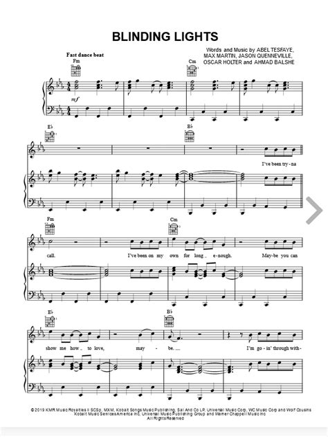 The Weeknd "Blinding Lights" Sheet Music in C Minor (transposable ...