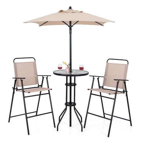 Costway 4PCS Patio Bistro Set with Folding Counter Height Chairs and ...
