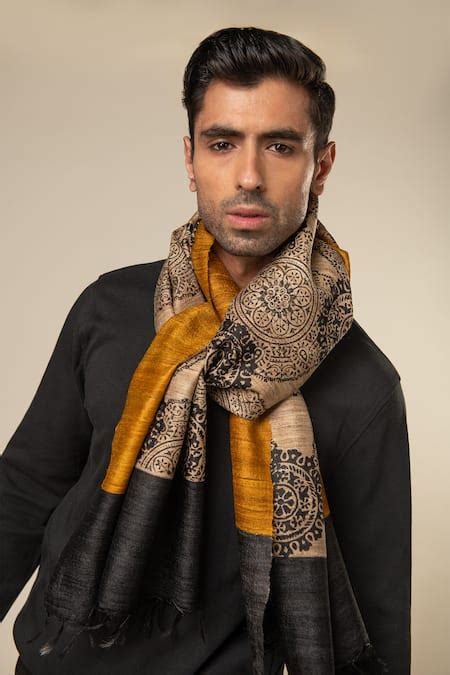 Buy Yellow Mandala Woven Scarf For Men by Aeshaane Online at Aza Fashions.