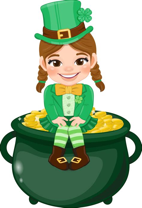 St. Patrick s Day with two side pigtails girl in Irish costumes sitting ...