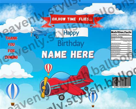 Airplane Chip Bag Template Instant Download Blue Airplane Party Favor ...