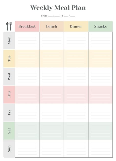 Free Printable Weekly Meal Planner Template
