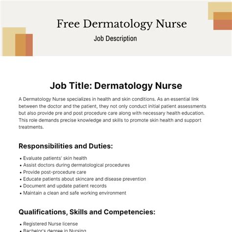 Free Dermatology Nurse Job Description Template to Edit Online