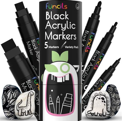 Funcils 5 Acrylic Black Paint Pen - Fine Tip, Thin Point & Jumbo Pens ...