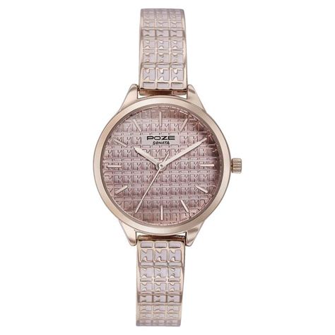 Buy Online Sonata Poze Quartz Analog Pink Dial Rose Gold Color Metal ...