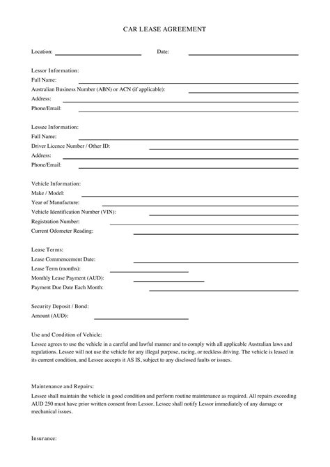 Car Lease Agreement Template - Australia