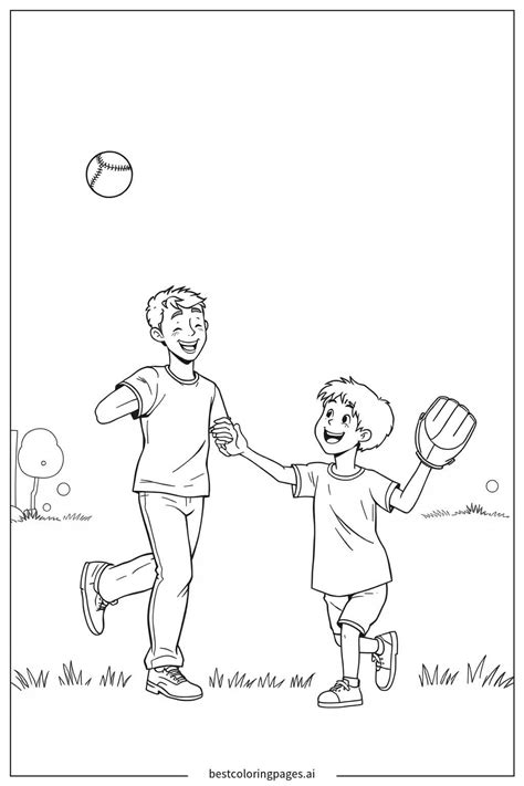 Father and Child Playing Catch Outdoors Coloring Page - Free Printable | BestColoringPages AI
