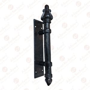15.5 inch Hilkiah Heavy Duty Cast Iron Door Pull with 12" Backplate