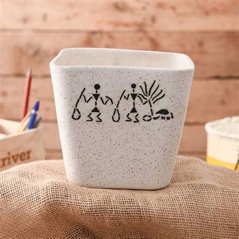 Buy 5.9 inch (15 cm) Warli Painting Marble Finish Square Cone Ceramic ...
