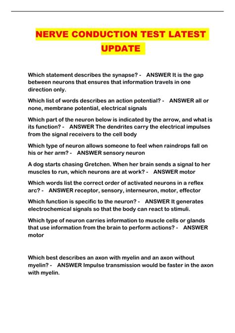 NERVE CONDUCTION TEST LATEST UPDATE - NERVE CONDUCTION - Stuvia US